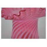 Fenton Victorian Cranberry Opalescent Swirl Ruffled Glass Vase