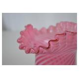 Fenton Victorian Cranberry Opalescent Swirl Ruffled Glass Vase