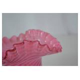 Fenton Victorian Cranberry Opalescent Swirl Ruffled Glass Vase