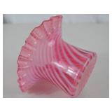 Fenton Victorian Cranberry Opalescent Swirl Ruffled Glass Vase