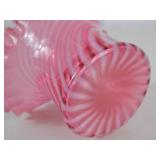 Fenton Victorian Cranberry Opalescent Swirl Ruffled Glass Vase