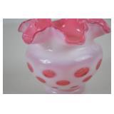 Vintage Fenton Cranberry Opalescent Coin Dot Ruffled Vase, 4.5 in
