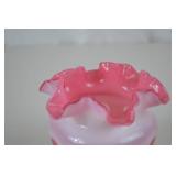 Vintage Fenton Cranberry Opalescent Coin Dot Ruffled Vase, 4.5 in