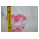 Vintage Fenton Cranberry Opalescent Coin Dot Ruffled Vase, 4.5 in