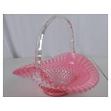 Fenton Vintage Pink Hobnail Art Glass Basket with Clear Handle