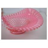 Fenton Vintage Pink Hobnail Art Glass Basket with Clear Handle