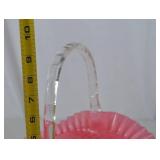 Fenton Vintage Pink Hobnail Art Glass Basket with Clear Handle