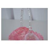 Fenton Pink Hobnail Art Glass Basket with Clear Handle - 7 inch Tall