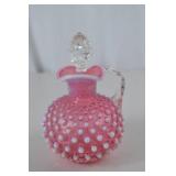 Vintage Fenton Hobnail Pink Opalescent Glass Cruet with Stopper