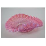 Vintage Fenton Pink Opalescent Hobnail Ruffled Glass Bowl