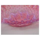 Vintage Fenton Pink Opalescent Hobnail Ruffled Glass Bowl