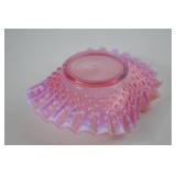 Vintage Fenton Pink Opalescent Hobnail Ruffled Glass Bowl