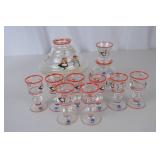 Magnor Norway Hand Painted Glassware Set - Carafe & 10 Glasses