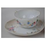 Vintage Floral Porcelain Teacups and Saucers, Hand Painted, Set of 4
