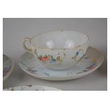 Vintage Floral Porcelain Teacups and Saucers, Hand Painted, Set of 4