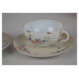 Vintage Floral Porcelain Teacups and Saucers, Hand Painted, Set of 4