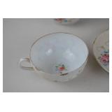 Vintage Floral Porcelain Teacups and Saucers, Hand Painted, Set of 4