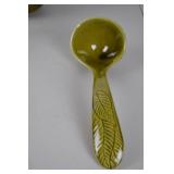 Vintage Green Leaf Ceramic Tureen Set with Ladle and Underplate