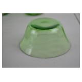 Lot of 9 Green Glass Dessert Bowls with Large Matching Serving Bowl