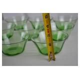 Lot of 9 Green Glass Dessert Bowls with Large Matching Serving Bowl