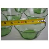 Lot of 9 Green Glass Dessert Bowls with Large Matching Serving Bowl