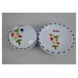 Porcelain Strawberry Motif Covered Dish and Plate Set