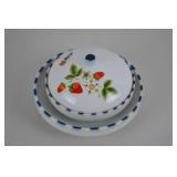 Porcelain Strawberry Motif Covered Dish and Plate Set