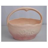 Vintage USA Pottery Pink and Cream Floral Basket Vase 8 in