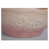 Vintage USA Pottery Pink and Cream Floral Basket Vase 8 in