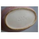 Vintage USA Pottery Pink and Cream Floral Basket Vase 8 in