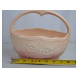Vintage USA Pottery Pink and Cream Floral Basket Vase 8 in