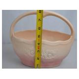 Vintage USA Pottery Pink and Cream Floral Basket Vase 8 in