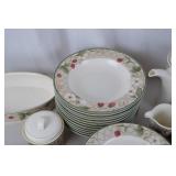 Large 62-Piece Strawberry & Floral Pattern Stoneware Dinnerware Set