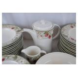 Large 62-Piece Strawberry & Floral Pattern Stoneware Dinnerware Set