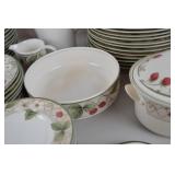 Large 62-Piece Strawberry & Floral Pattern Stoneware Dinnerware Set