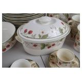 Large 62-Piece Strawberry & Floral Pattern Stoneware Dinnerware Set