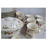 Large 62-Piece Strawberry & Floral Pattern Stoneware Dinnerware Set