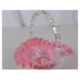 Vintage Fenton Pink Opalescent Hobnail Glass Basket with Clear Handle