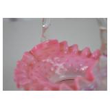 Vintage Fenton Pink Opalescent Hobnail Glass Basket with Clear Handle
