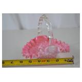 Vintage Fenton Pink Opalescent Hobnail Glass Basket with Clear Handle