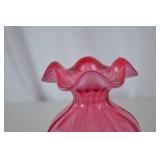 Fenton Ruffled Cranberry Art Glass Vase - 8 Inch