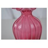 Fenton Ruffled Cranberry Art Glass Vase - 8 Inch