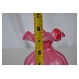 Fenton Ruffled Cranberry Art Glass Vase - 8 Inch