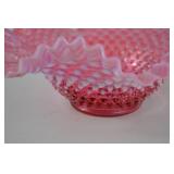 Victorian Fenton Hobnail Cranberry Opalescent Glass Ruffled Bowl