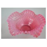 Victorian Fenton Hobnail Cranberry Opalescent Glass Ruffled Bowl