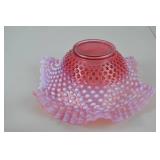 Victorian Fenton Hobnail Cranberry Opalescent Glass Ruffled Bowl