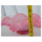 Victorian Fenton Hobnail Cranberry Opalescent Glass Ruffled Bowl