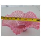 Victorian Fenton Hobnail Cranberry Opalescent Glass Ruffled Bowl