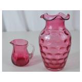 Fenton Cranberry Glass Pitcher and Creamer Set
