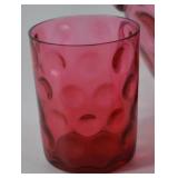 Fenton Cranberry Glass Pitcher with Three Matching Tumblers